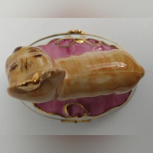Vintage Limoges YORKIE hand painted trinket box Yorkshire Terrier pink France - Picture 7 of 11